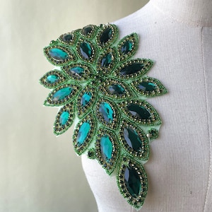 Iron on Green Beaded Rhinestone Embellished Applique Crystal Rhinestone Motif Sash Belt Applique For DIY DIY Iron Glue Prom Dress