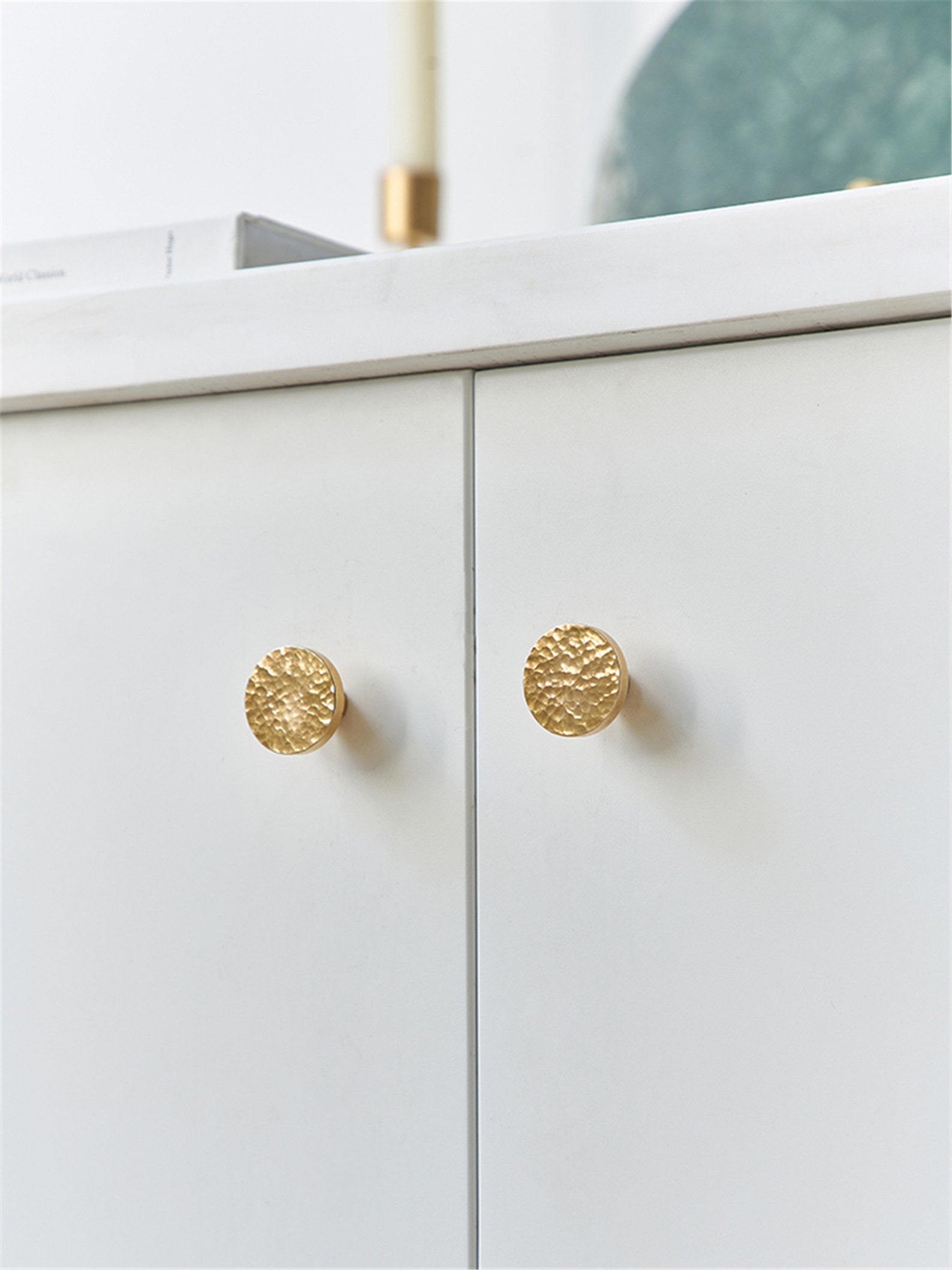 Hammered Brass Handle Modern Round Drawer Pulls Wardrobe Etsy