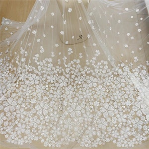 Ivory Blossom Flower Embroidery Lace Fabric Soft Lace Blossom Fabric With Sequin Embroidery Lace Fabric For Wedding Dress Craft Project