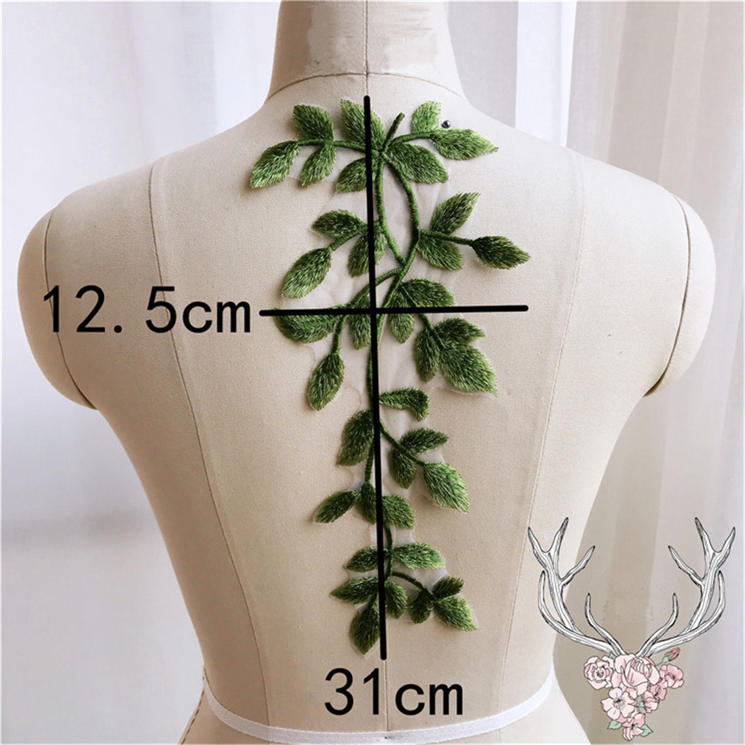 Toppe In Pizzo Con Foglie Verdi Ricamate Per Accessori - OneYard