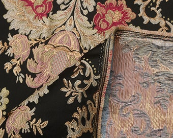 Vintage Black Flower Jacquard Fabric Elegant Flower Embroidery Damask Brocade Jacquard for Cushion Cover Runway Dress Prom Gown Sold By Yard