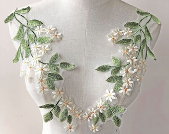 WEBEEDY 6 toppe termoadesive ricamate con motivo a foglie di bosco in pizzo, con paillettes, decorazioni per fai da te, costumi, progetti artigianali, colore: verde