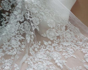 Ivoor bloem overlay tule stof borduurwerk bloemen tule kant stof mesh voor bruidsjurk, DIY trouwjurk ambachtelijk project