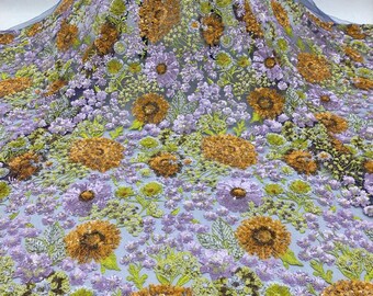 Tissu de tulle de fleurs lourdes à paillettes, fleur de maille douce, tissu de dentelle à feuilles florales, tissu de broderie de paillettes pour robe de princesse, robe de soirée