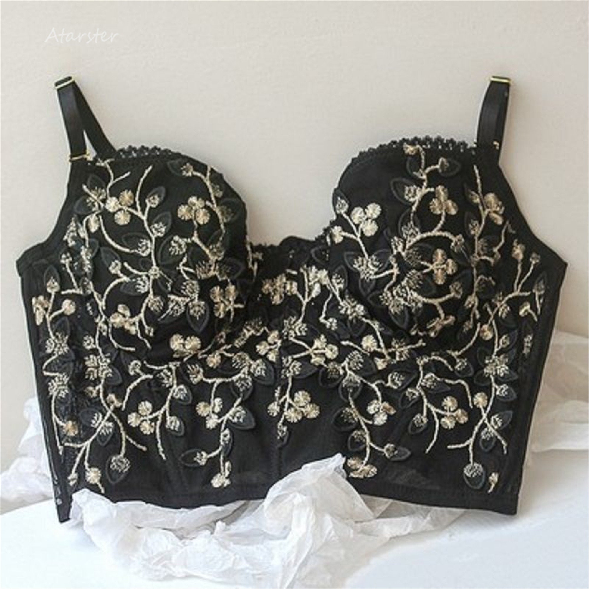 Floral Embroidered Corset Top Bustier Flower Embroidery Lace Etsy