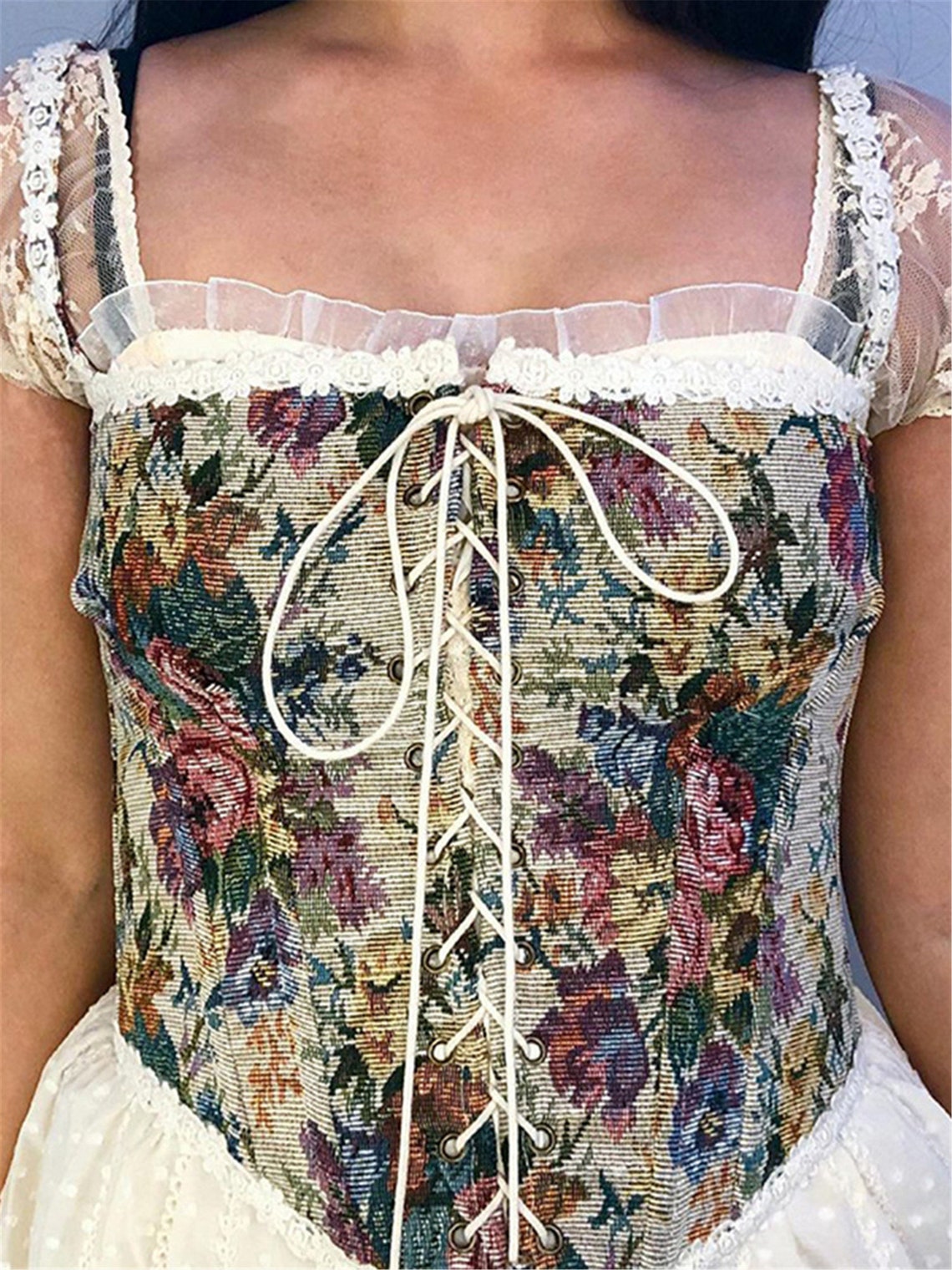 Floral Embroidered Corset Vintage Floral Corset Lace Corset Etsy
