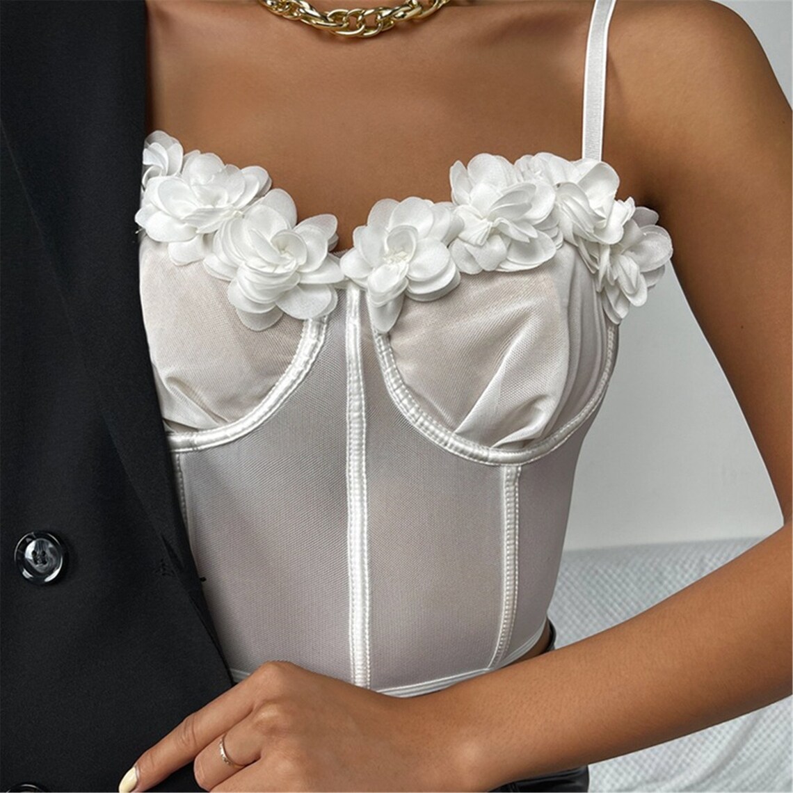 Floral Mesh Corset Crop Top Corset Top Flower Embroidery Etsy