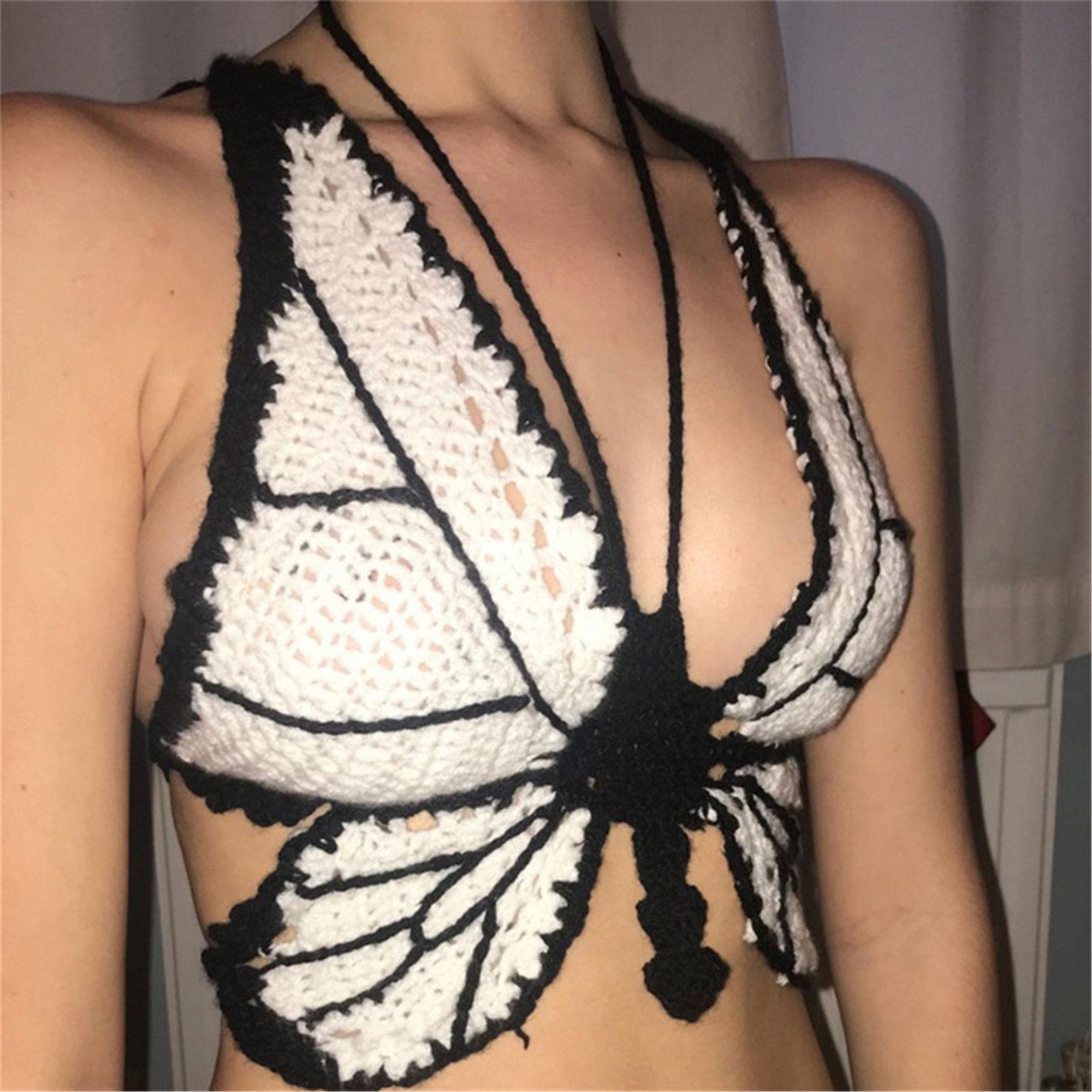 Knitted Hollow Butterfly Top Crochet Butterfly Bustier Top Etsy