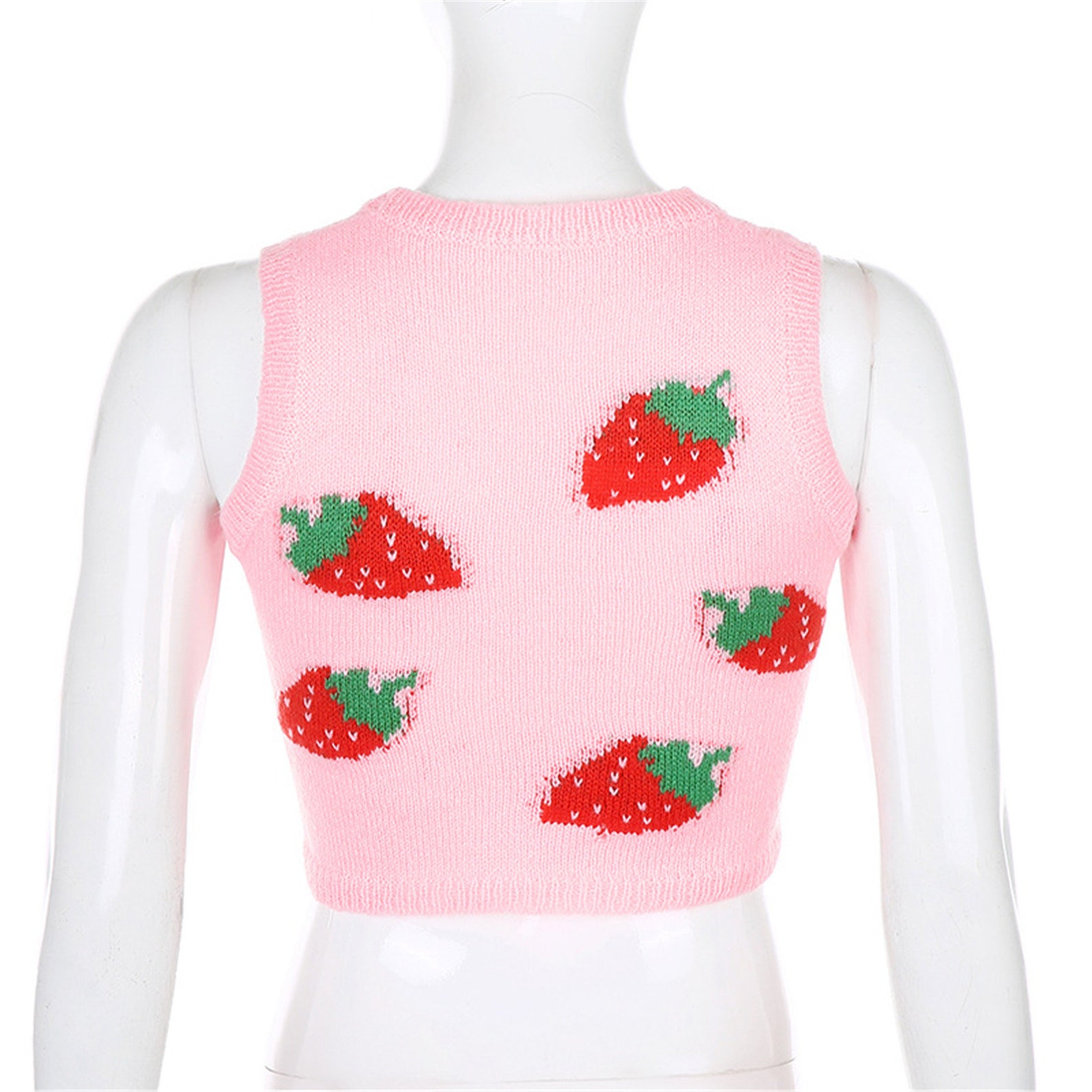 Strawberry Knit Sweater Vest Strawberry Embroidered Crop Top Etsy