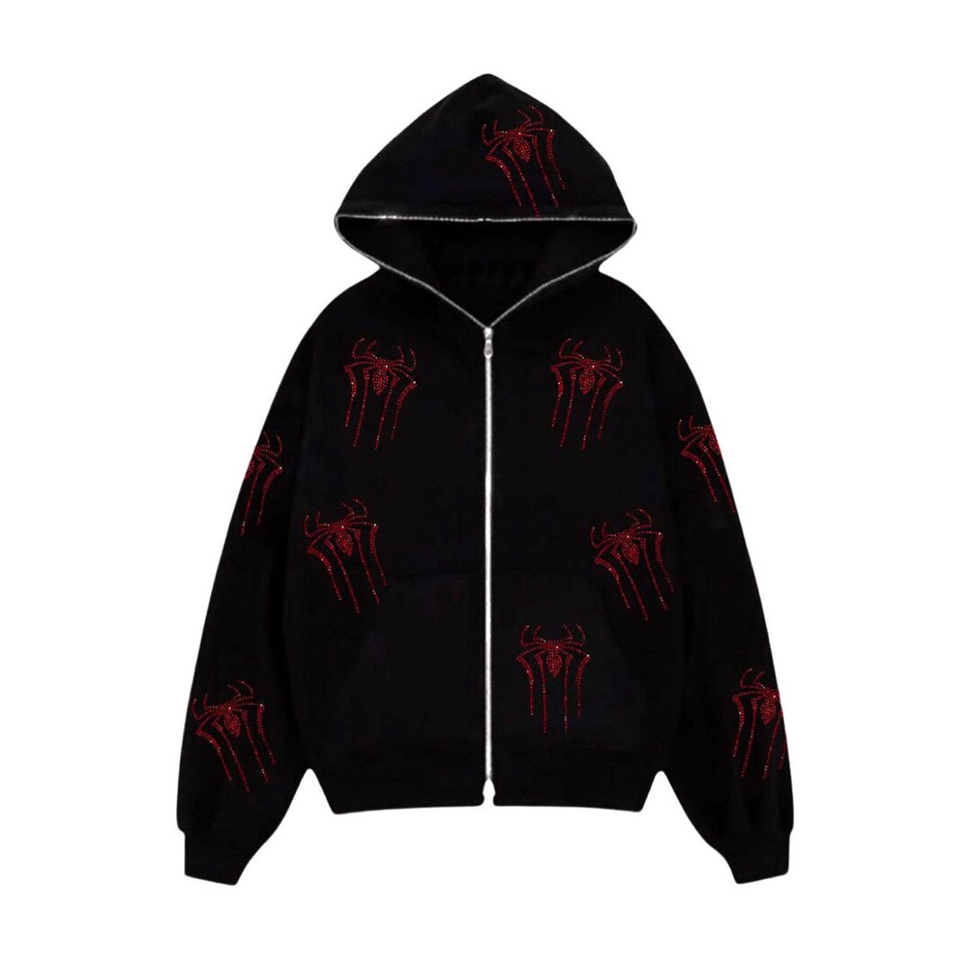 Spider Rhinestone Zip up Hoodie Y2K Rhinestone Sweater - Etsy