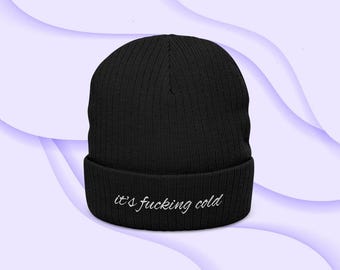 it's fucking cold embroidered beanie | Ribbed Knit Beanie