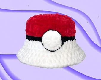 Hand Crocheted Pokéball Inspired Bucket Hat