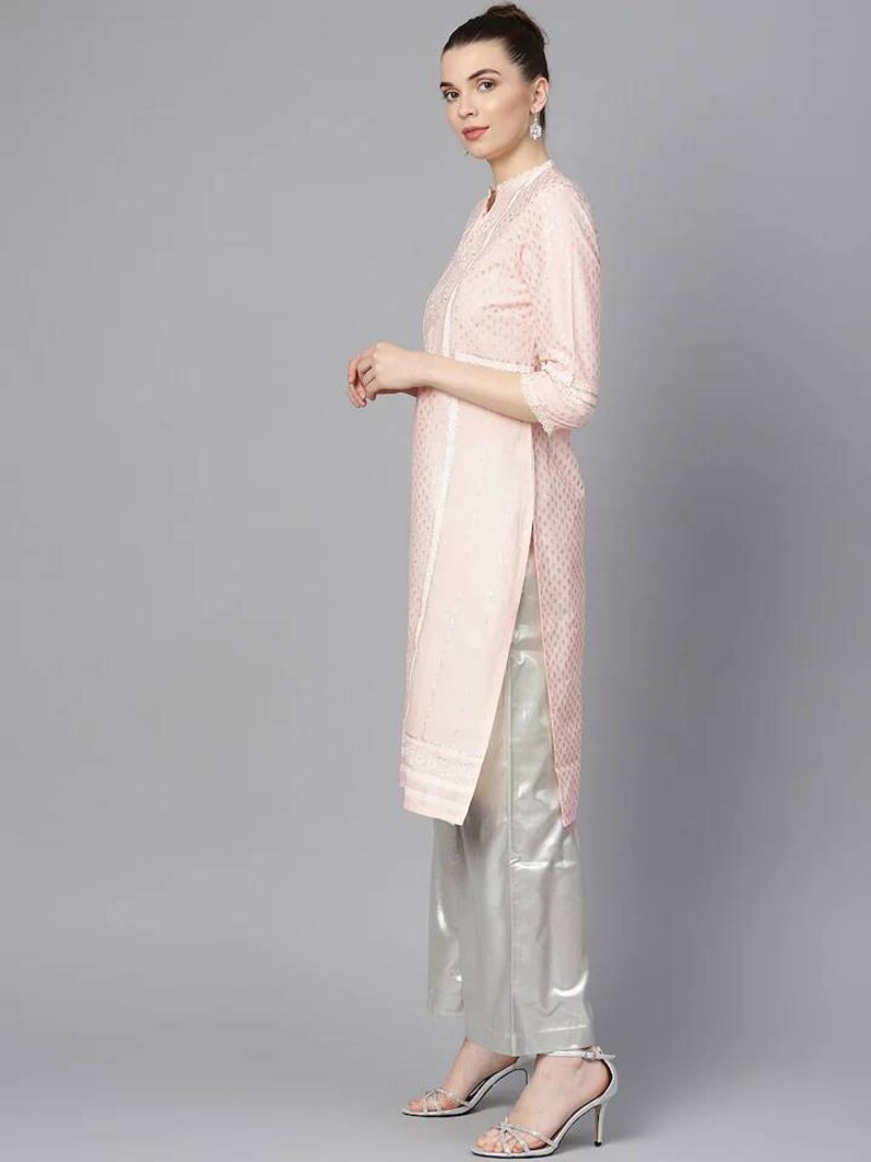 Women Cream-Coloured & Pink Off-Shoulder Printed Straight Kurta