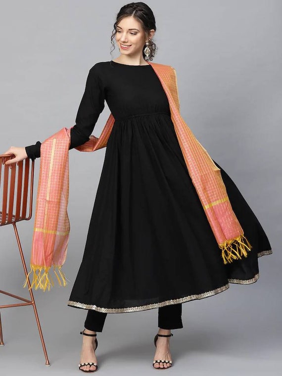 Indian Women Stitched Anarkali Flared Gown Kurta Set with Dupatta