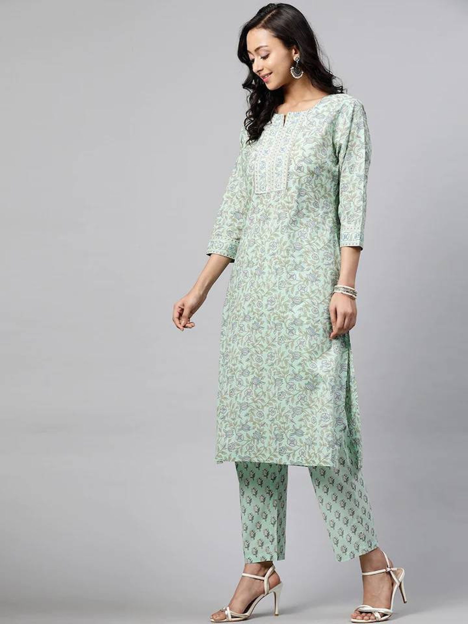 Kurta Set for Women Pure Cotton Green Printed Kurta With Etsy UK