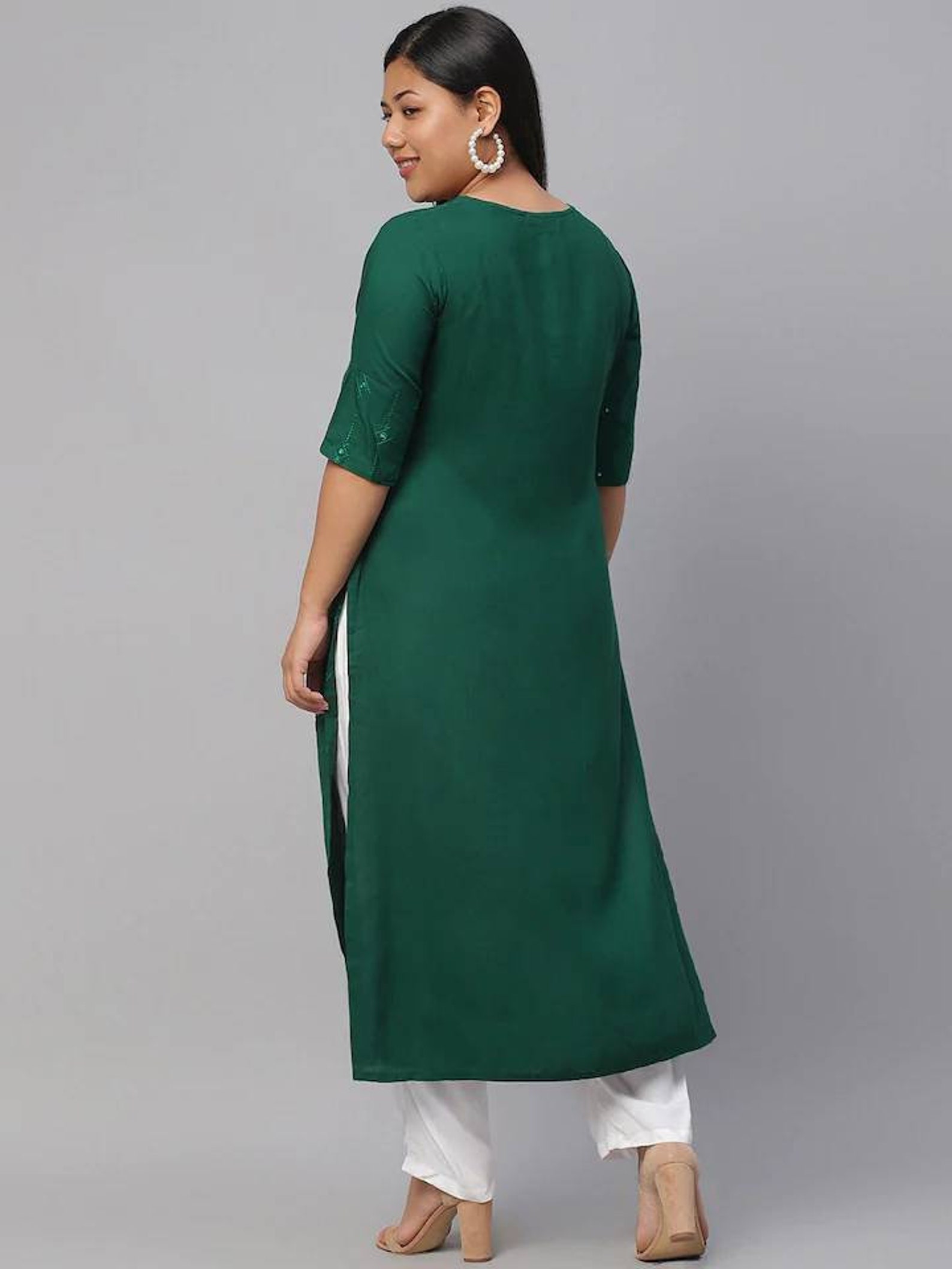 Plus Size Kurta Women Green Embroidered Straight Kurta For | Etsy