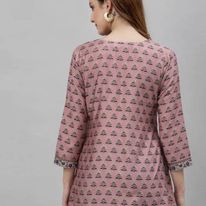 Indian Tunic Pink Floral Printed Tunic For Women Tops For Women Summer Tops & Tee's Ethnic Wear Short Kurti For Women Boho Top image 6