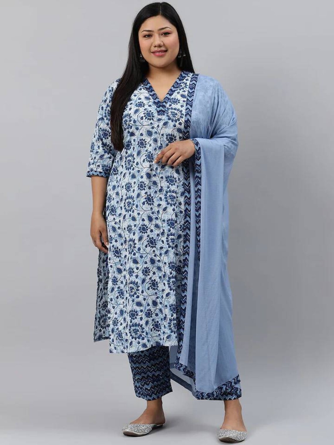 Plus Size Kurta Set for Women Pure Cotton Blue Printed Kurti Etsy UK