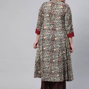 Plus Size Anarkali Kurta Women Off-white & Maroon Printed - Etsy