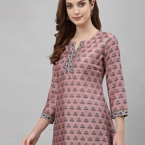 Indian Tunic Pink Floral Printed Tunic For Women Tops For Women Summer Tops & Tee's Ethnic Wear Short Kurti For Women Boho Top image 7