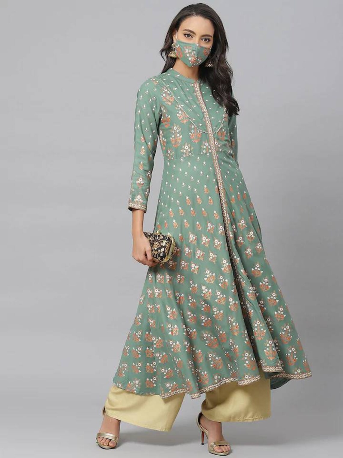 Plus Size / Small Size Anarkali Kurta Women Green & Pink Etsy