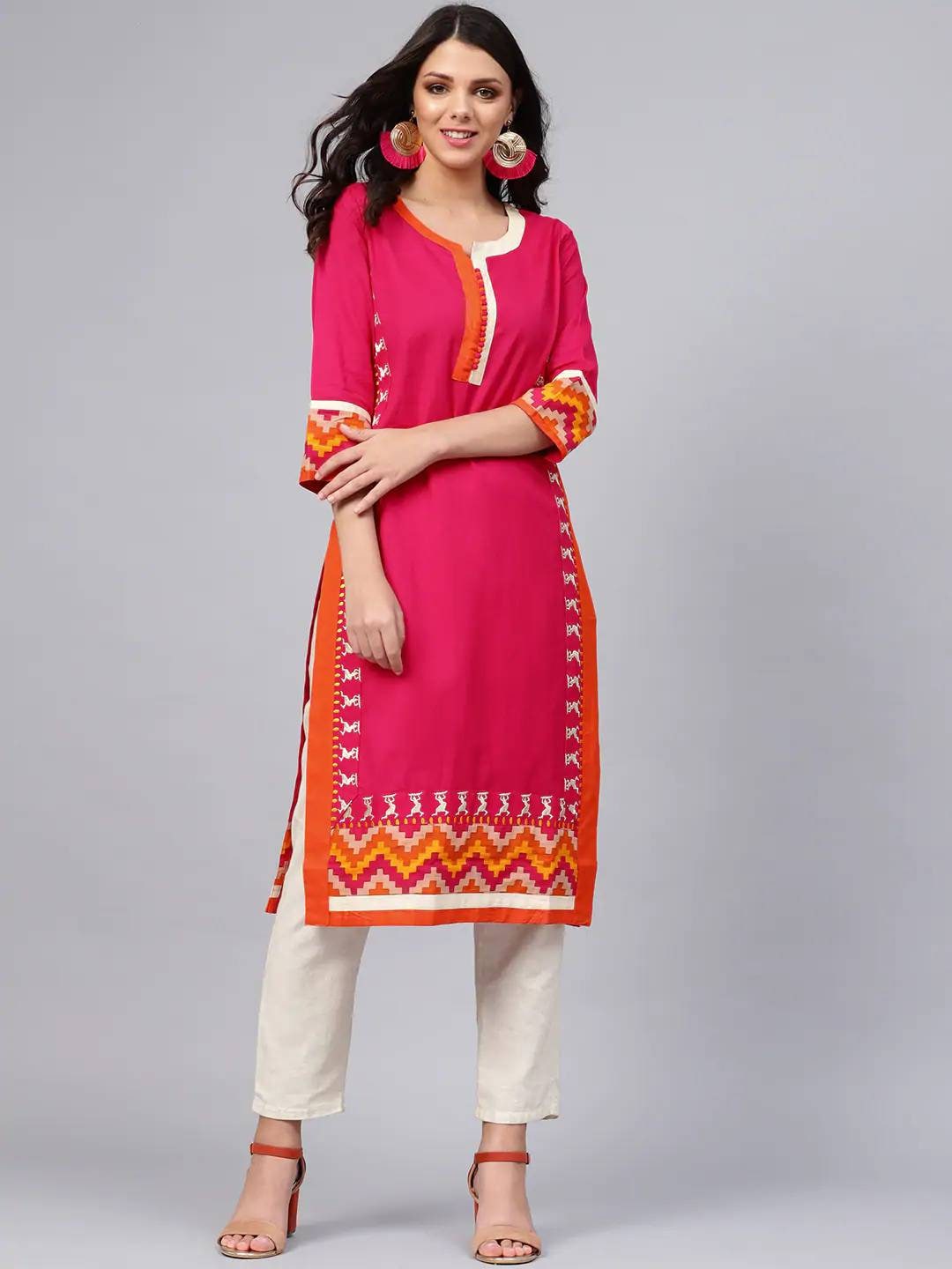 Plus Size Kurta Women Pure Cotton Pink Solid Straight Kurta Etsy
