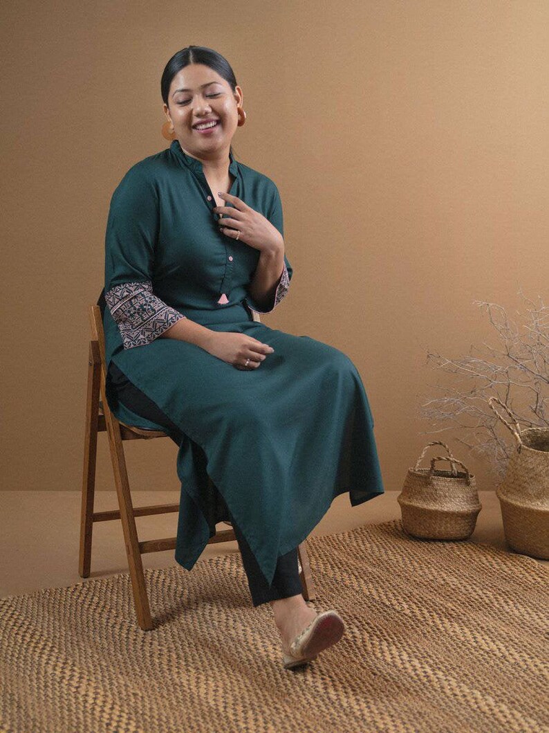 Indian Dress XXXL 3XL 4XL 5XL 6XL Kurtis For Women Green Solid Straight Embroidered Kurta For Women Ethnic Wear Plus Size Kurta Women