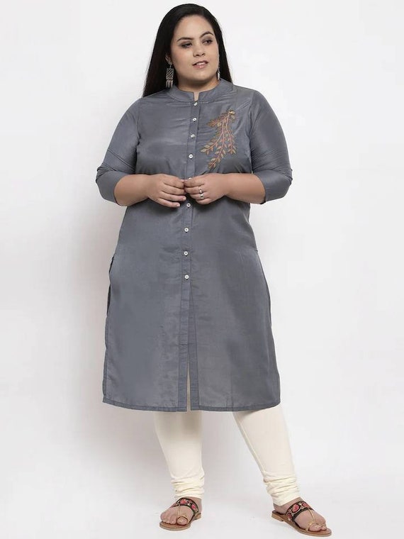 Block Printed Chanderi Silk Straight Kurta Set in Grey : TBT87