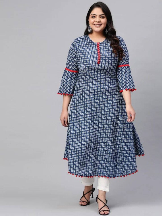 NURISH Women Pure Cotton Indigo Motif Print A-line Kurta Jaipuri Sanganeri  Printed Kurti (Medium, Blue) : Amazon.in: Fashion