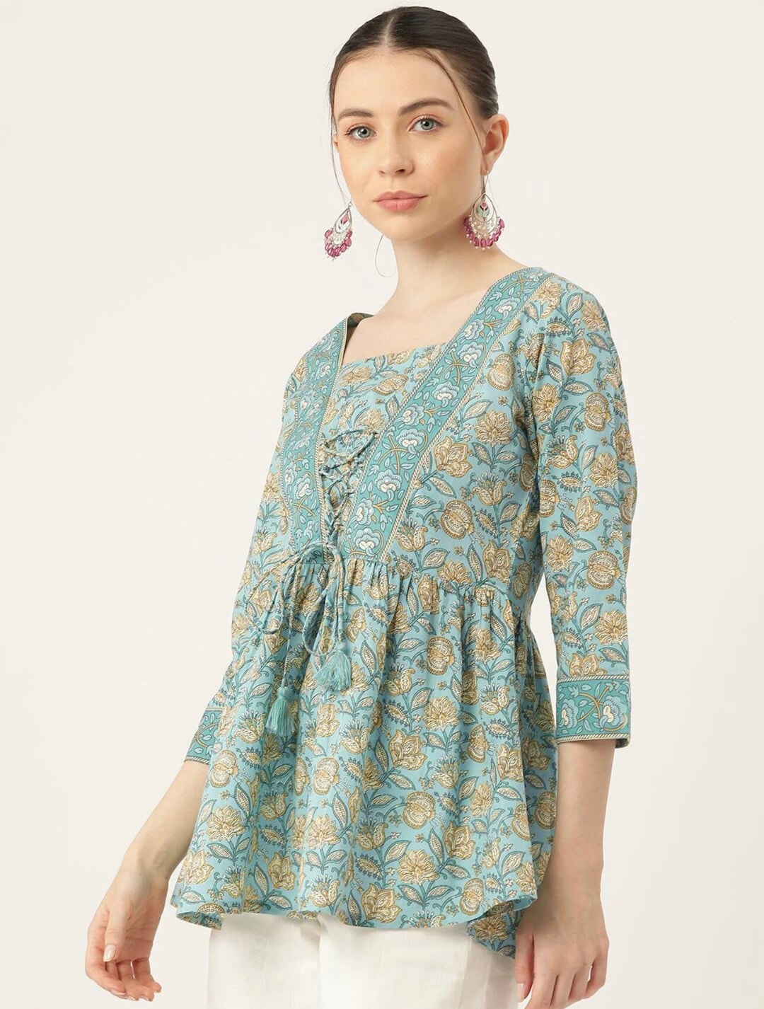 Women’s Cotton Printed Short Kurti – Maroon Floral Ethnic Tunic Top, Casual Summer Wear for Women main image 1