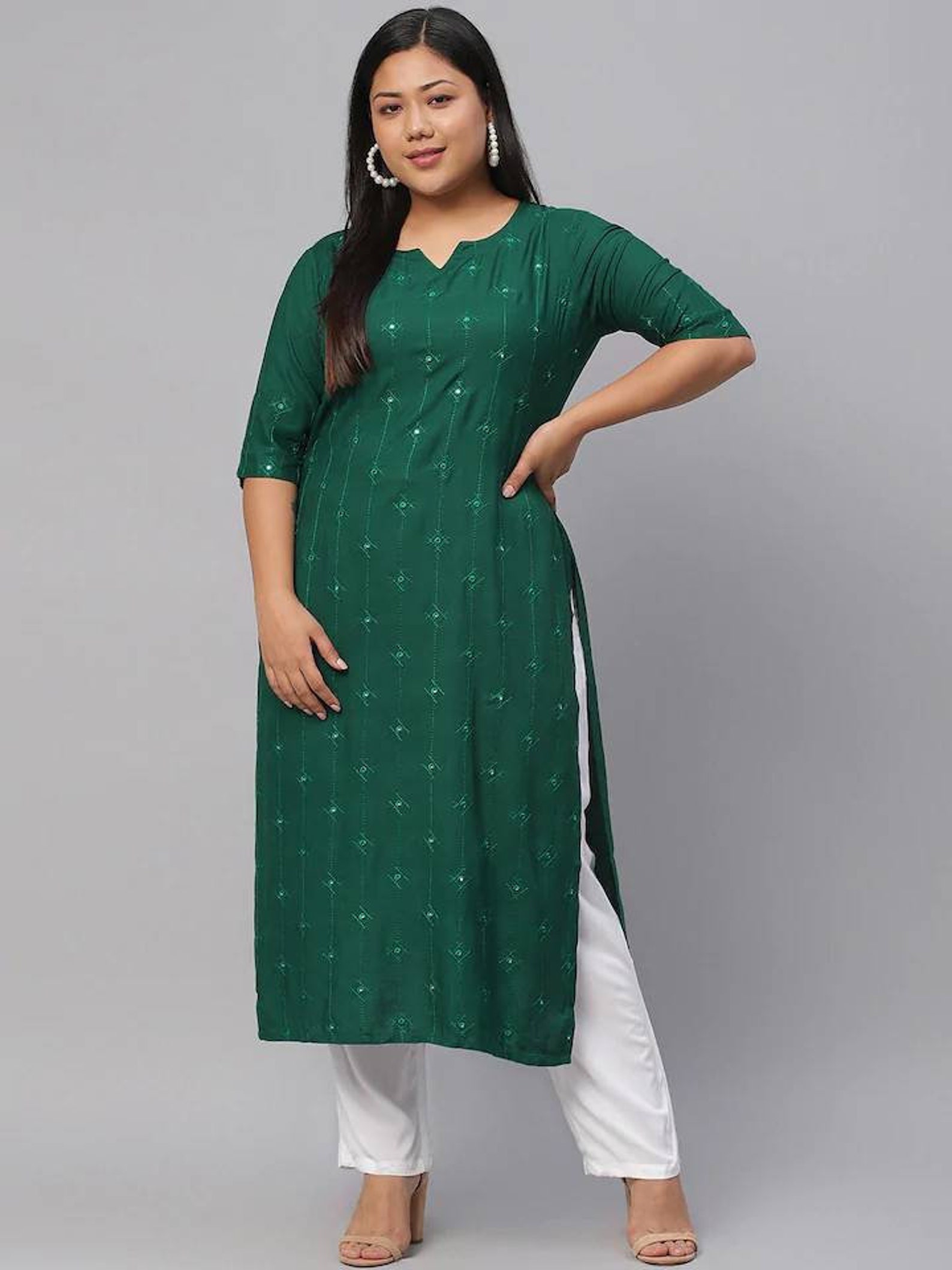 Plus Size Kurta Women Green Embroidered Straight Kurta For Etsy UK