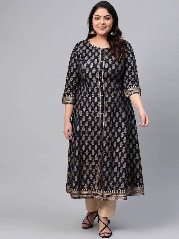 Black Plus Size Pure Cotton Kurta for Women -DP001BK – www.soosi.co.in