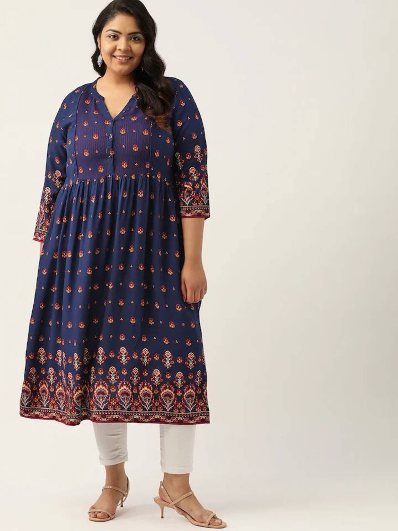 Plus Size Kurta Women Navy Lenzing Ecovero Ethnic Motifs Etsy