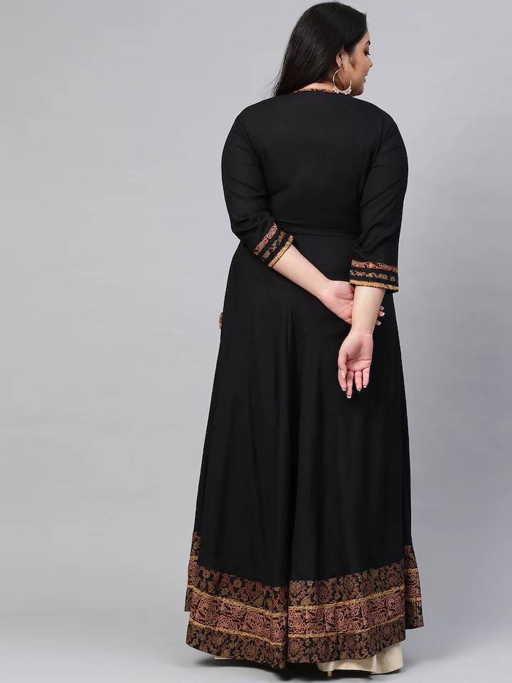 Plus Size Kurta for Women Black Solid Anarkali Angrakha | Etsy