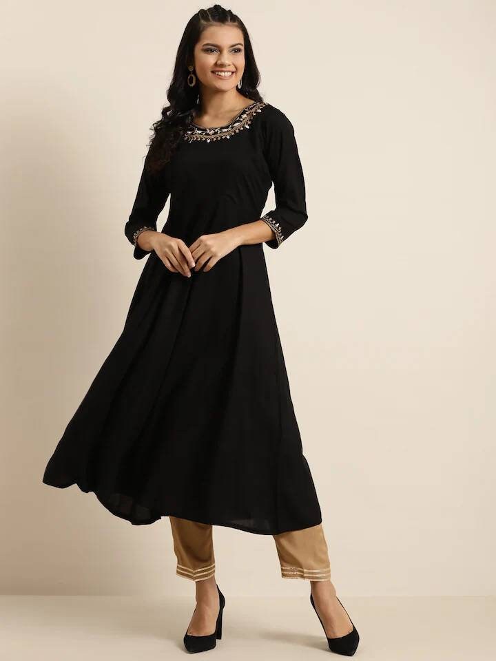 Plain black anarkali kurta sale