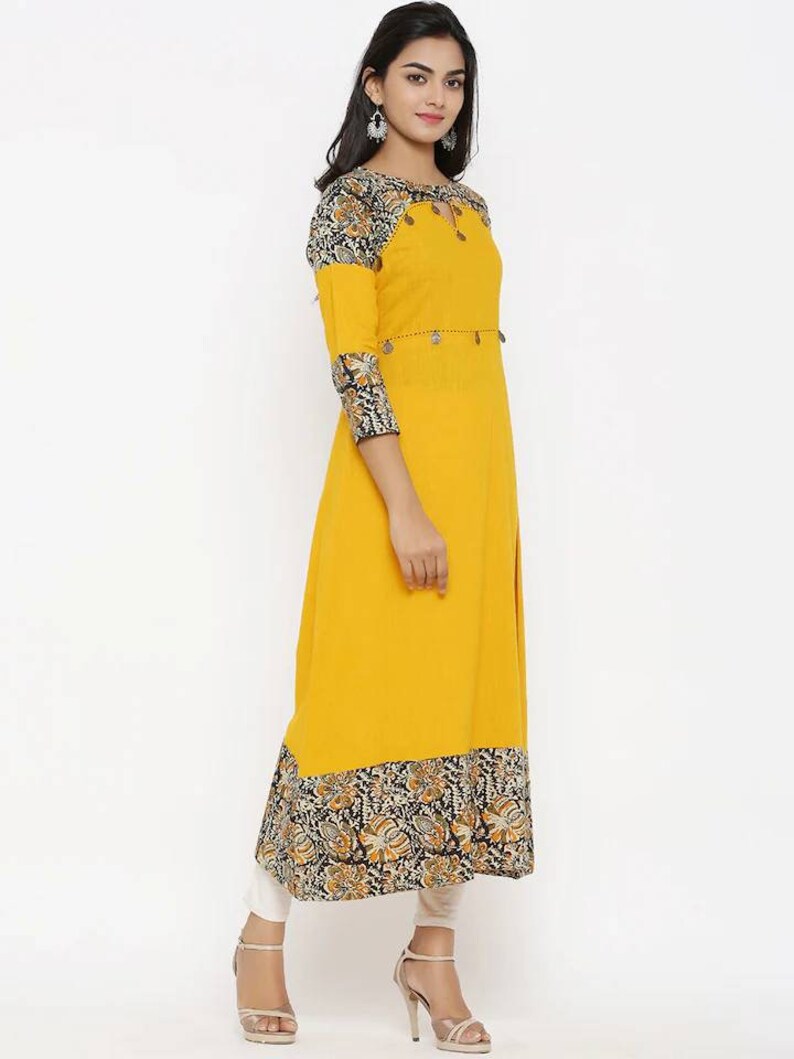 Women'S Yellow Flower Print Cotton Kurta Set Plus Size