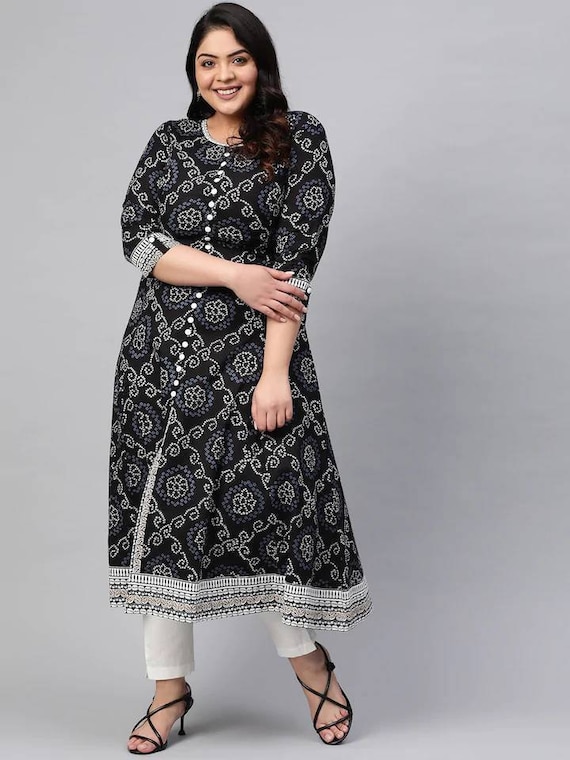 Black Bandhani Printed Asymmetric Hem Kurta & Pants Set – Shape of Me by  Rustorange