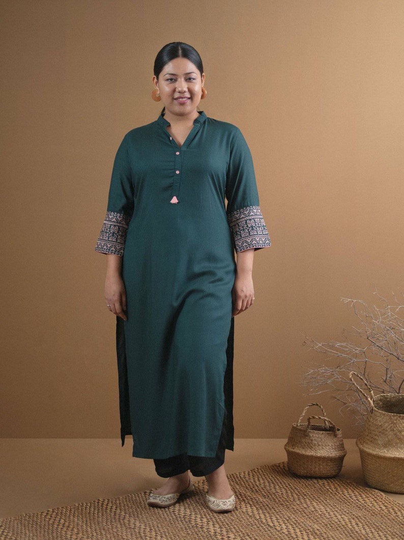 Indian Dress XXXL 3XL 4XL 5XL 6XL Kurtis For Women Green Solid Straight Embroidered Kurta For Women Ethnic Wear Plus Size Kurta Women