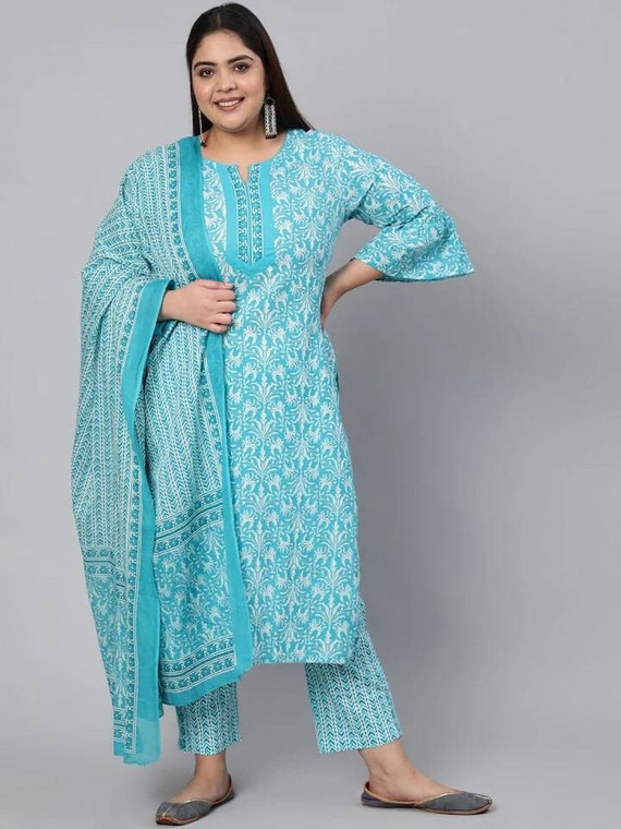 A-Line Kurta in Turquoise blue hand block print cotton | cotrasworld