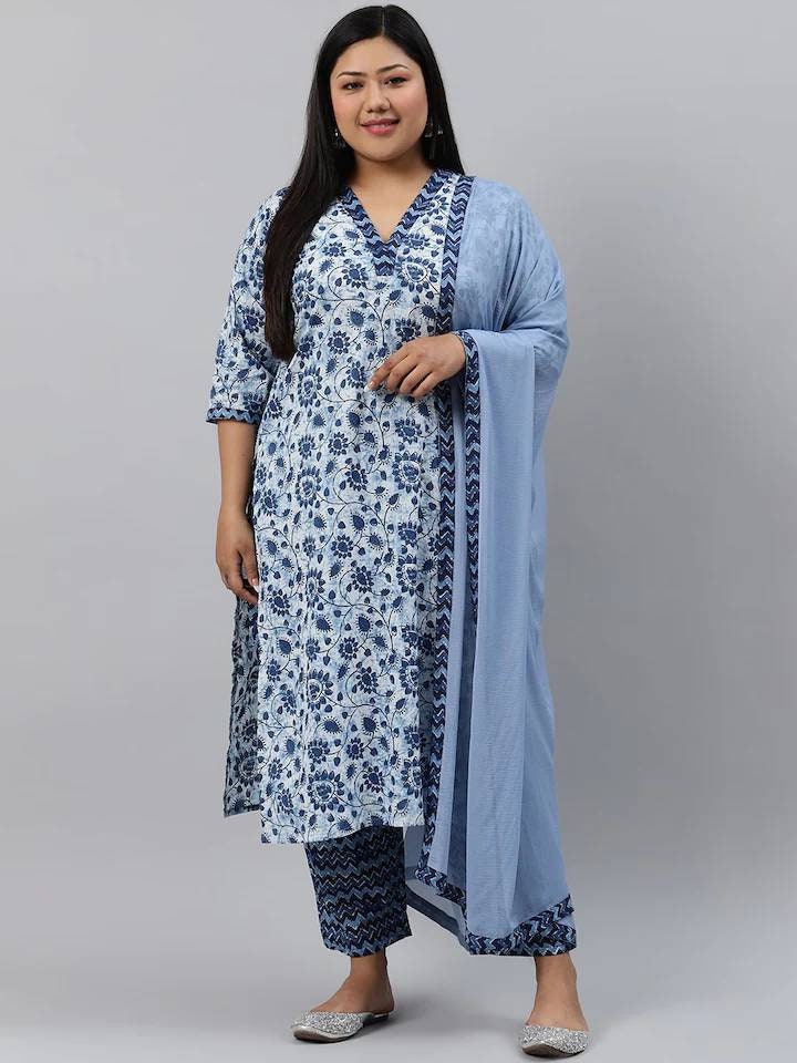 Plus Size Kurta Set for Women Pure Cotton Blue Printed Kurti - Etsy