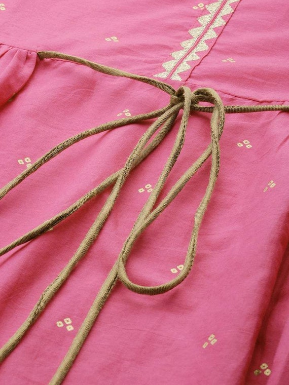 Kurta Women Pink Gold toned Ethnic Motifs Printed Gotta Patti