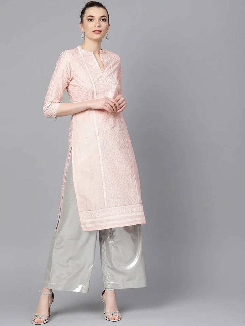 Women Pink Printed Straight Kurta