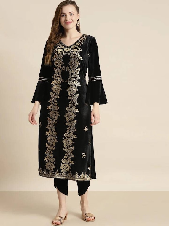 Plus Size Kurta Women Black Solid A-line Kurta for Women Indian Dress XXL  3XL 4XL 5XL 6XL 7XL Kurtis for Women Wedding / Party Dress - Etsy