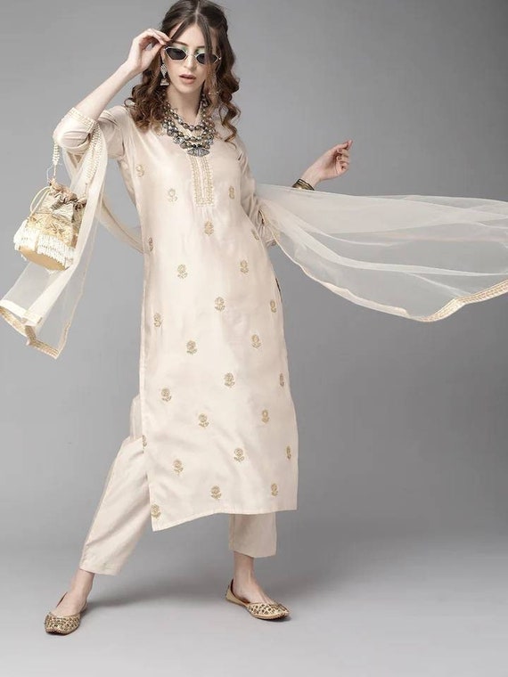 Off White Georgette Gown With Embroidered Designs at Soch