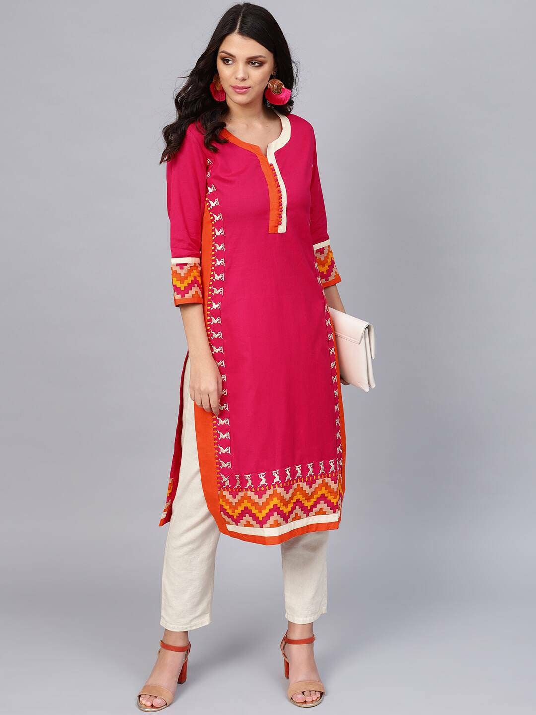 Pink Cotton Bandhani Flared Kurti VCK1177 – Ahika