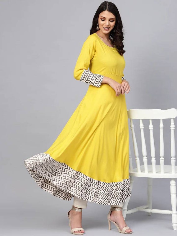 Divena Cream Floor Length Cotton Anarkali Kurti – divena world