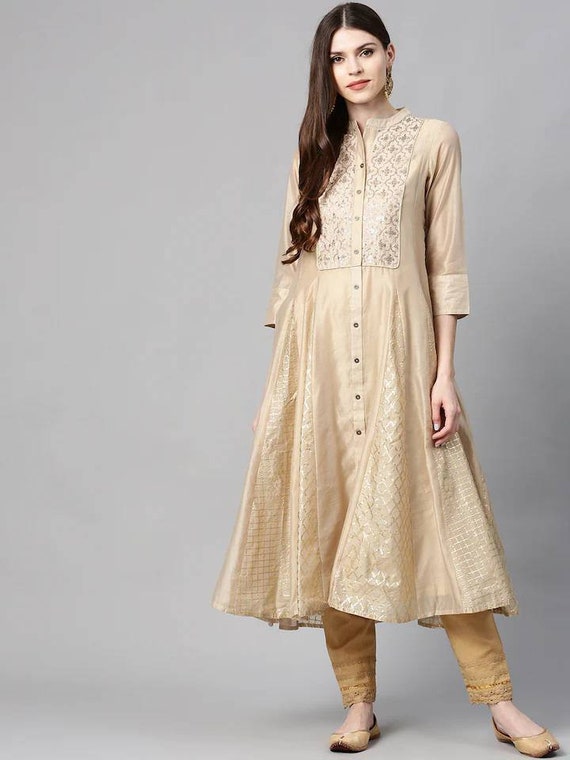 Beautiful cotton Fabric Anarkali kurti Pant with dupatta – Gulabi Silk