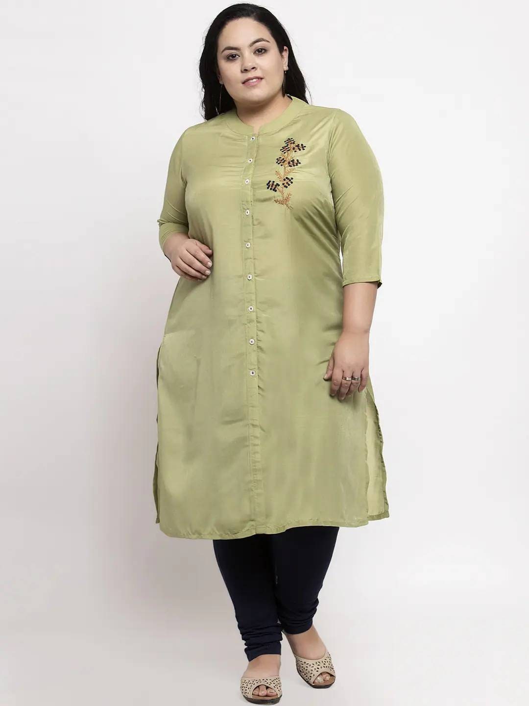 Buy VAIDIKI Women's Mehandi Green Plain Cotton Front Slit Casual Kurti at  Amazon.in