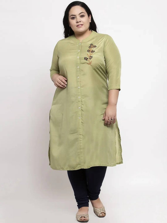 Ethnic PK Designer Olive Green Jacquard Kurti Shirt | Desi Posh