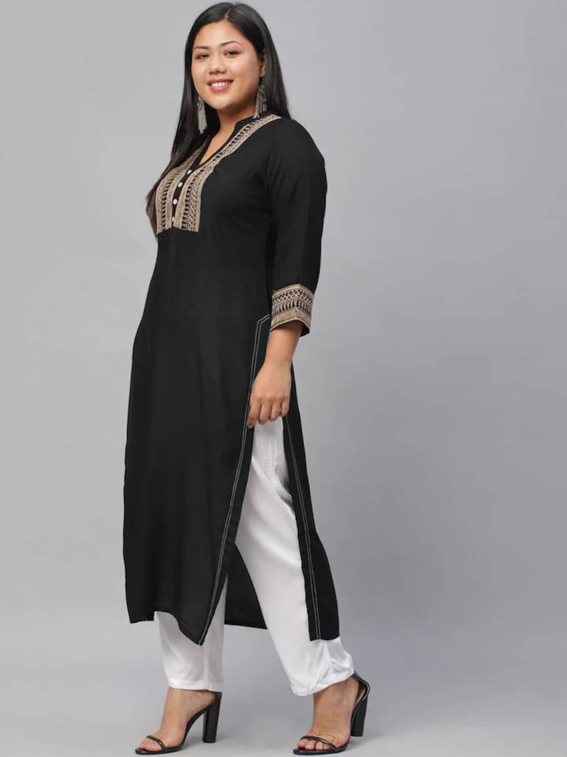 Plus Size Kurta Women Black Yoke Design Straight Kurta For | Etsy